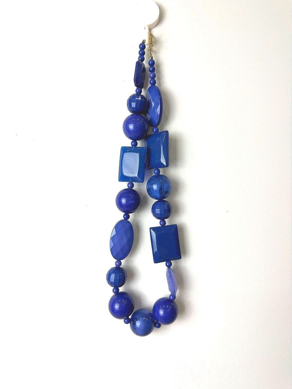 Chunky Blue Beaded Statement Necklace with Mixed Shapes 15"